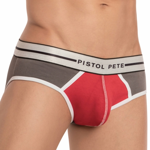 Pistol Pete Large Small sheer see through rear brief red gray white trim NWT - Picture 2 of 13